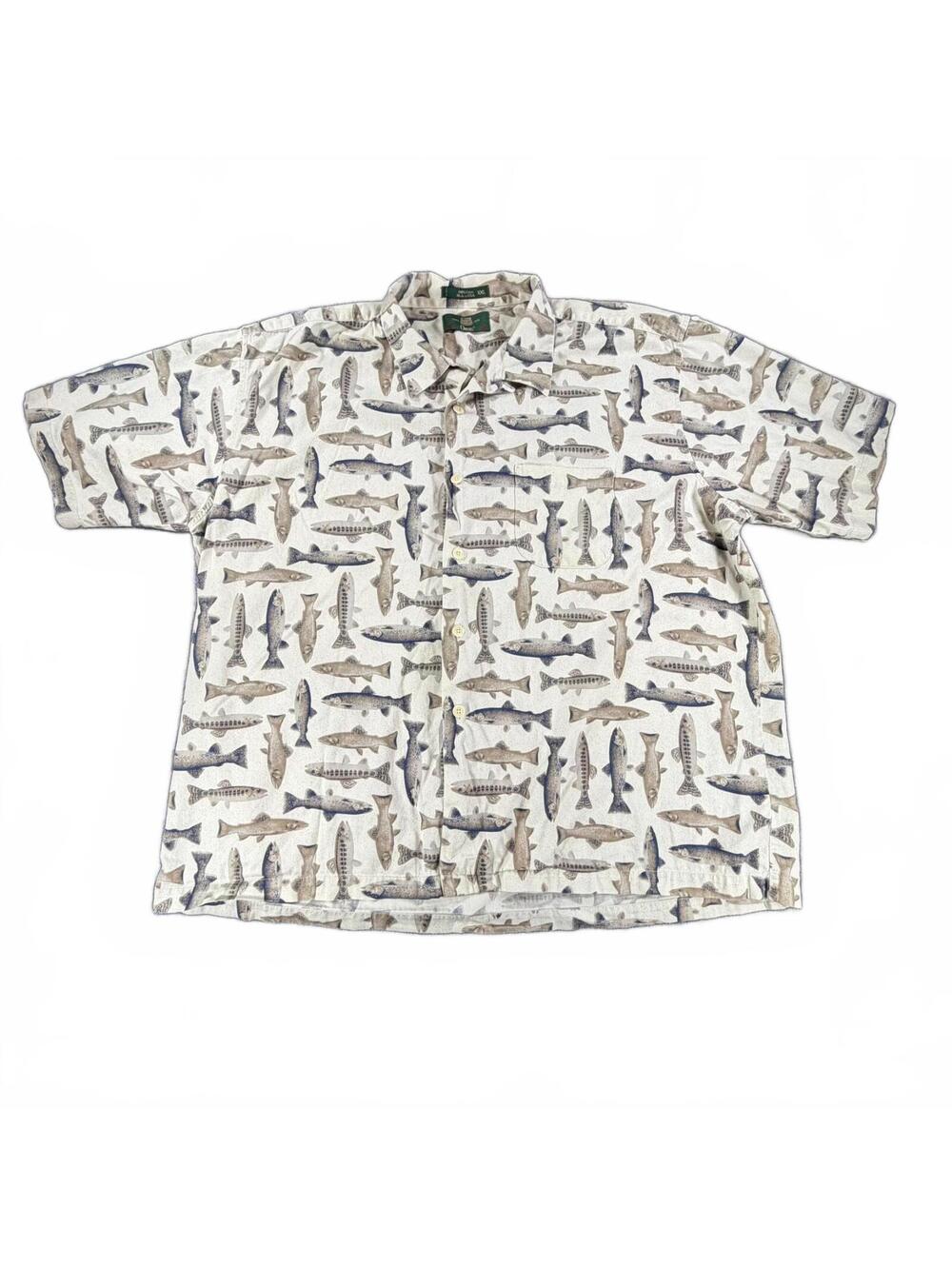 Vintage Men's Orvis Fish Print Cotton Button-Up Shirt Made in USA Size XXL